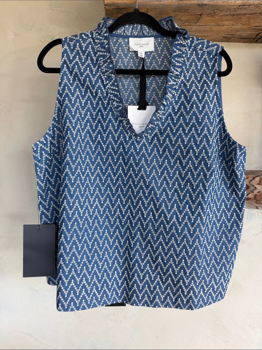 Tuckernuck Pomander Place Blue Chevron Embroidered tank
